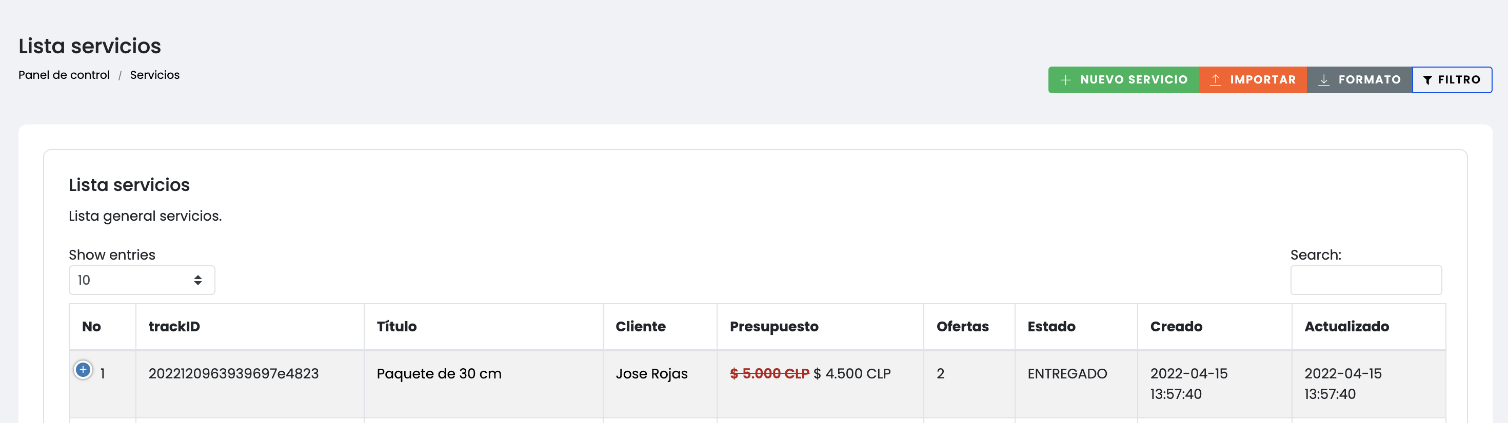 Lista de servicios